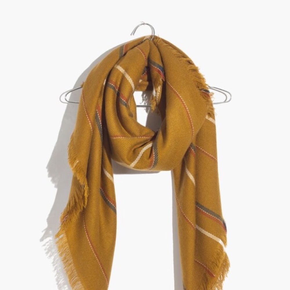Madewell Golden Plaid Fringe Wrap